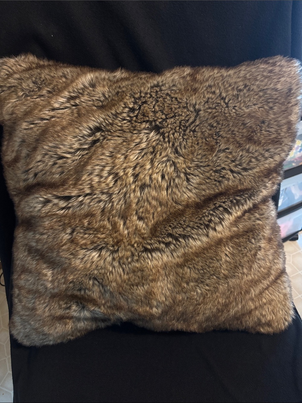 Faux Wolf Fur Throw Pillow 19x19 inch